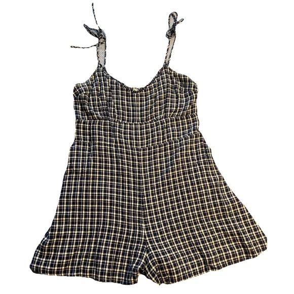 Abercrombie & Fitch Pants - Abercrombie & Fitch Romper Women's Navy Blue Excellent Plaid Tie Strap Large